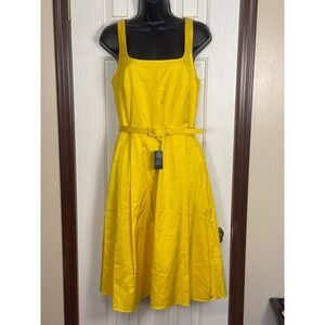 Lauren Ralph‎ Lauren Dress Fit & Flare Sleeveless Belted Yellow Size 6